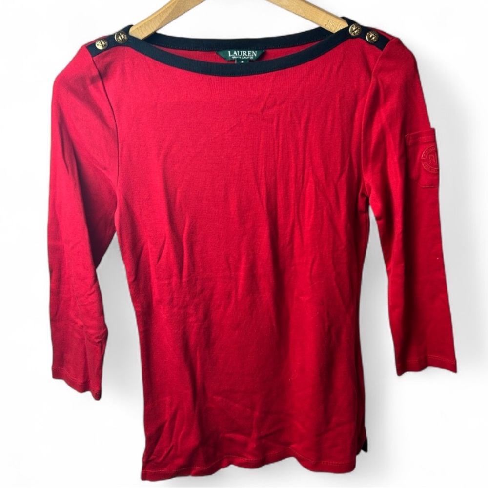 Ralph Lauren Red Blouse with Shoulder Buttons